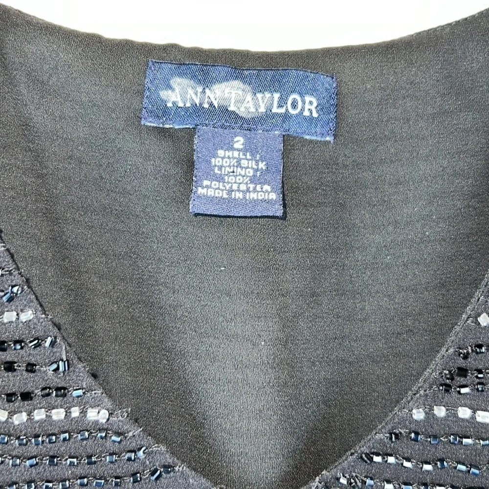 ANN TAYLOR Silk Beaded Tank Top Vee Neck - Picture 4 of 7